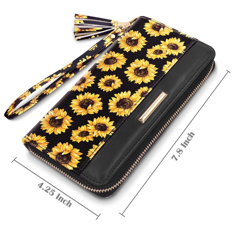 Coco Rossi Women Wallets Multi Card Case Wallet Clutch Wallet Card Holder Organizer Ladies Purse Floral Tassel Wrist strap Purse,Sunflower - Image 3